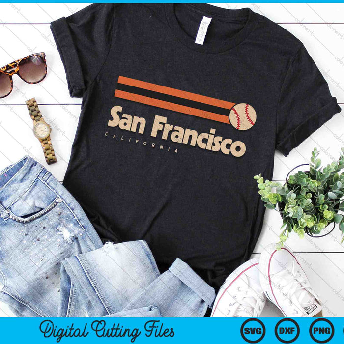Vintage Baseball San Francisco City B-Ball Retro Stripes SVG PNG Digital Cutting Files