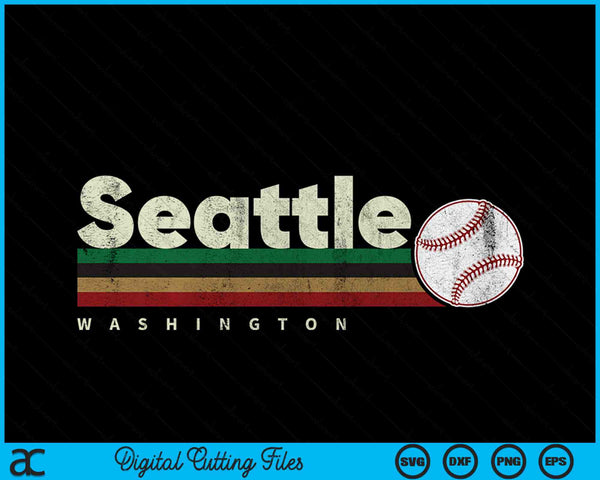 Vintage Baseball Seattle City Baseball Retro Stripes SVG PNG Digital Cutting Files