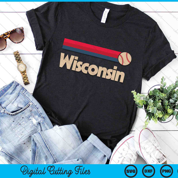 Vintage Baseball Wisconsin B-Ball Retro Stripes SVG PNG Digital Cutting Files
