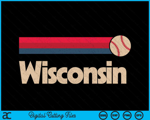 Vintage Baseball Wisconsin B-Ball Retro Stripes SVG PNG Digital Cutting Files