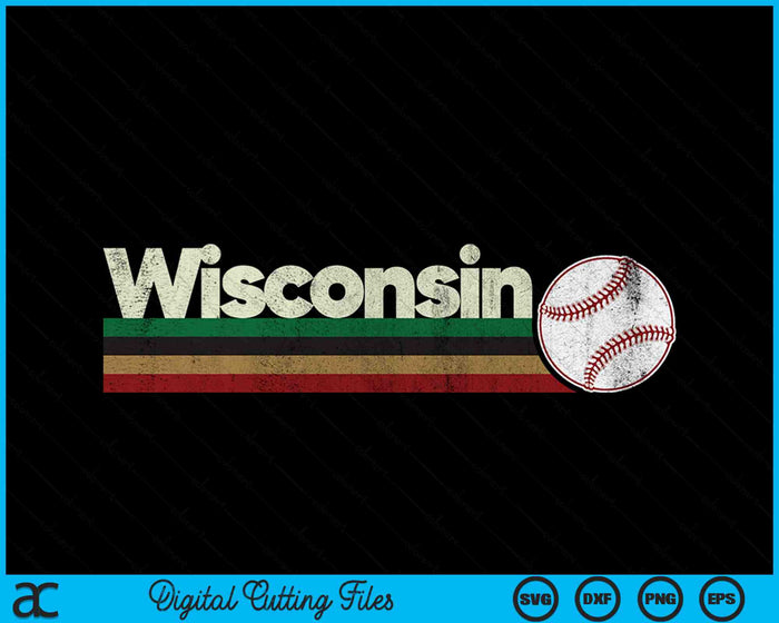 Vintage Baseball Wisconsin Baseball Retro Stripes SVG PNG Digital Cutting Files