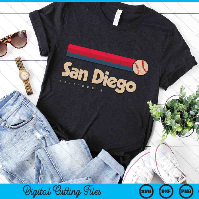 Vintage Basetball San Diego City B-Ball Retro Stripes SVG PNG Digital Cutting Files