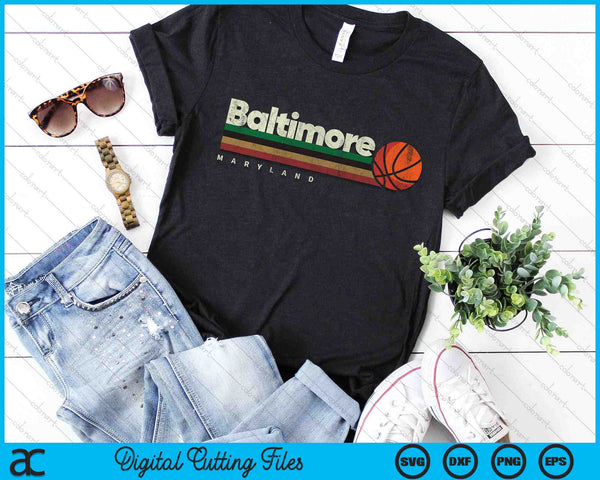 Vintage Basketball Baltimore City B-Ball Retro Stripes SVG PNG Printable Cutting Files