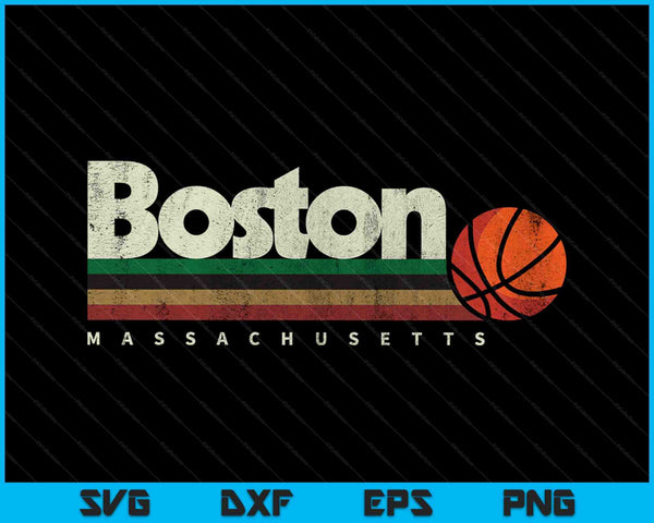Vintage Baloncesto Boston City B-Ball Retro Stripes SVG PNG Cortar archivos imprimibles