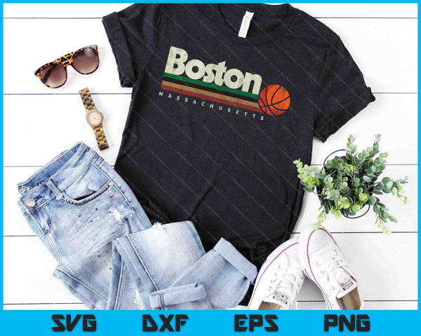 Vintage Basketball Boston City B-Ball Retro Stripes SVG PNG Cutting Printable Files - on a t-shirt