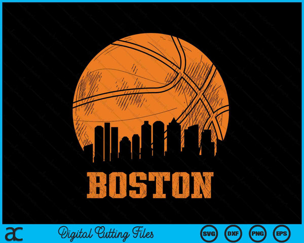 Vintage Basketball Boston City Skyline Outfit SVG PNG Digital Cutting Files