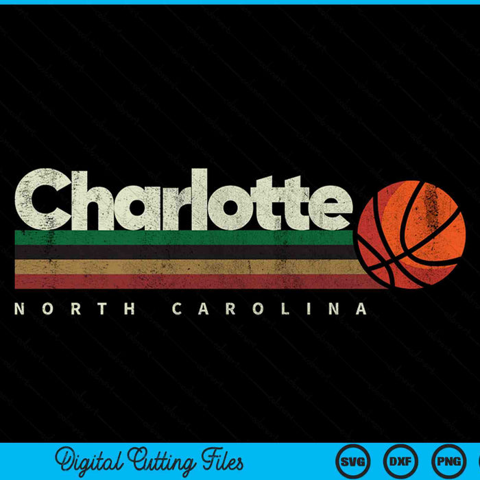 Vintage basketball Charlotte city b-ball retro stripes SVG PNG cut file for Cricut