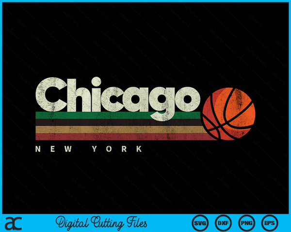 Vintage Basketball Chicago City B-Ball Retro Stripes SVG PNG Digital Cutting Files