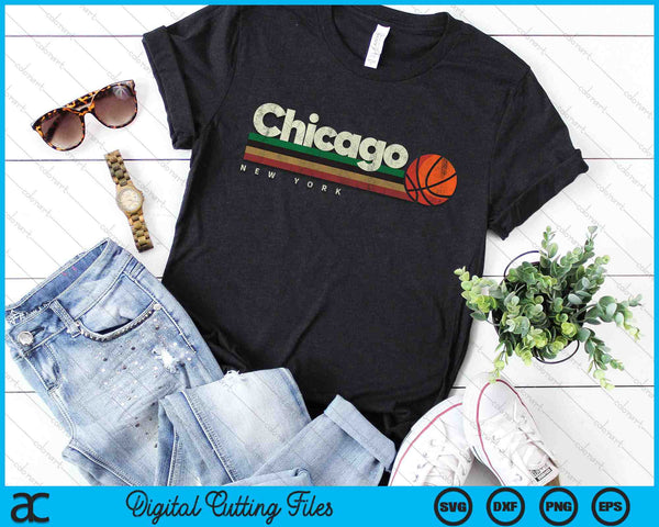 Vintage Basketball Chicago City B-Ball Retro Stripes SVG PNG Digital Cutting Files