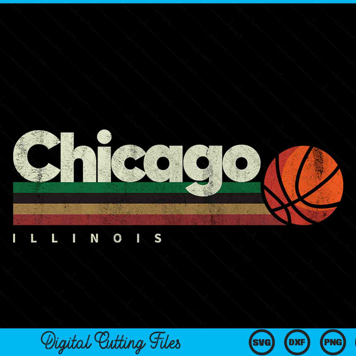 Vintage basketball Chicago city basketball retro stripes SVG PNG cut file for Cricut