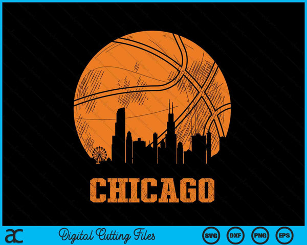 Vintage Basketball Chicago City Skyline Outfit SVG PNG Digital Cutting Files