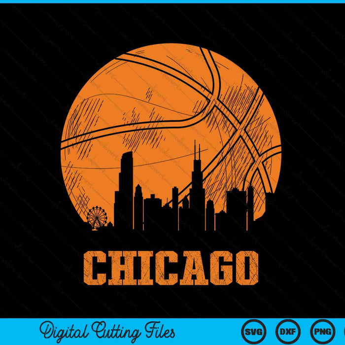 Vintage basketball Chicago city skyline outfit SVG cut file