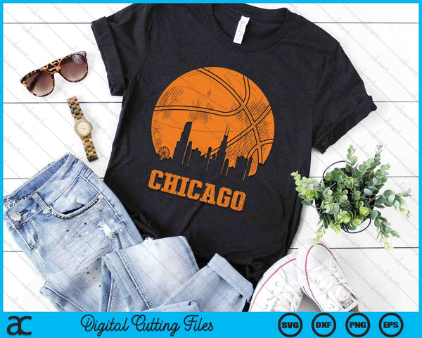 Vintage Basketball Chicago City Skyline Outfit SVG PNG Digital Cutting Files