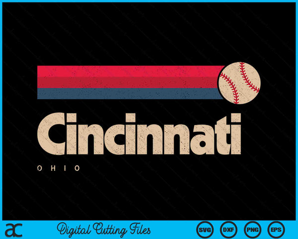 Vintage Baseball Cincinnati City B-Ball Retro Stripes SVG PNG Digital Cutting Files