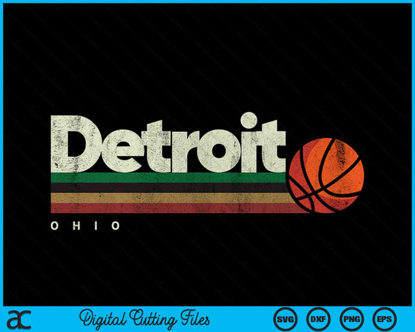 Vintage Basketball Detroit City B-Ball Retro Stripes SVG PNG Digital Cutting Files