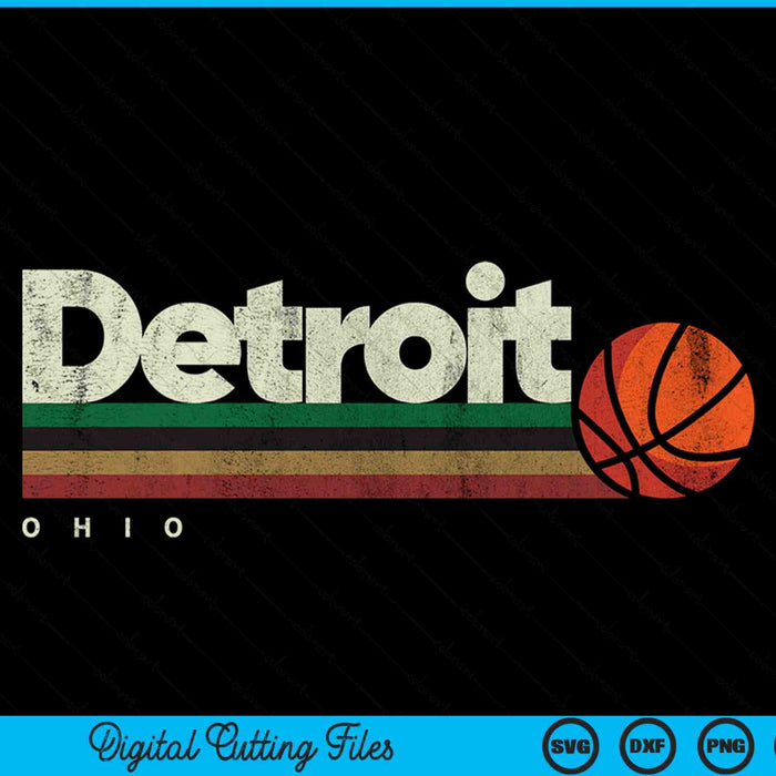 Vintage basketball Detroit city b-ball retro stripes SVG PNG cut file for Cricut
