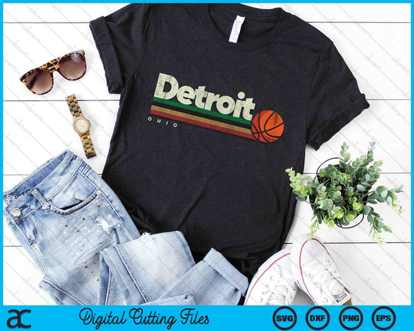 Vintage Basketball Detroit City B-Ball Retro Stripes SVG PNG Digital Cutting Files