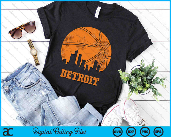 Vintage Basketball Detroit City Skyline Outfit SVG PNG Digital Cutting Files
