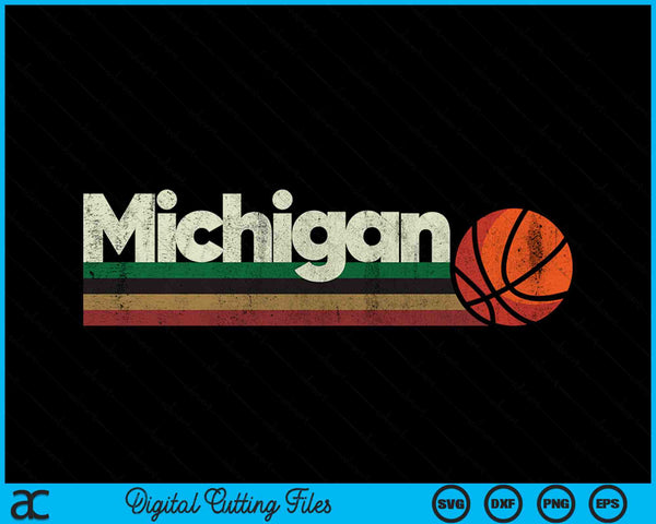 Vintage Basketball Michigan B-Ball Retro Stripes SVG PNG Digital Cutting Files