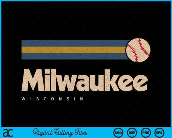 Vintage Baseball Milwaukee City B-Ball Retro Stripes SVG PNG Digital Cutting Files