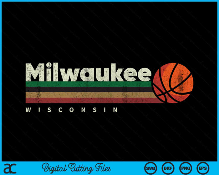 Vintage Basketball Milwaukee City B-Ball Retro Stripes SVG PNG Digital Cutting Files