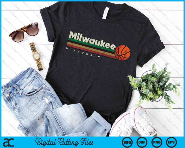 Vintage Basketball Milwaukee City B-Ball Retro Stripes SVG PNG Digital Cutting Files