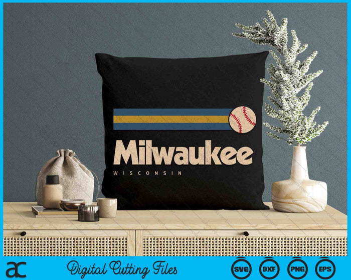 Vintage Baseball Milwaukee City B-Ball Retro Stripes SVG PNG Digital Cutting Files