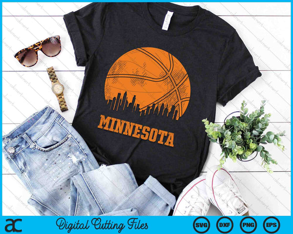 Vintage Basketball Minnesota City Skyline Outfit SVG PNG Digital Cutting Files