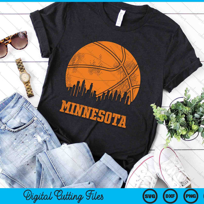 Vintage Basketball Minnesota City Skyline Outfit SVG PNG Digital Cutting Files