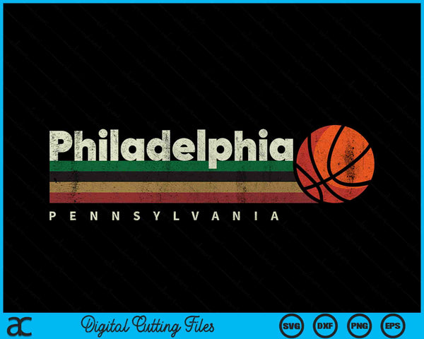 Vintage Basketball Philadelphia City B-Ball Retro Stripes SVG PNG Digital Cutting Files