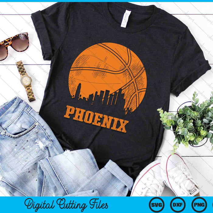 Vintage Basketball Phoenix City Skyline Outfit SVG PNG Digital Cutting Files