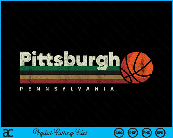 Vintage Basketball Pittsburgh City B-Ball Retro Stripes SVG PNG Digital Cutting Files