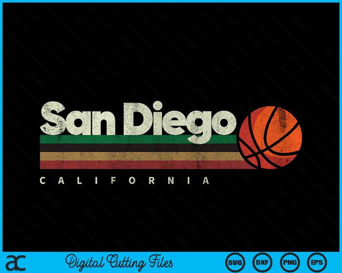 Vintage Basketball San Diego City B-Ball Retro Stripes SVG PNG Digital Cutting Files