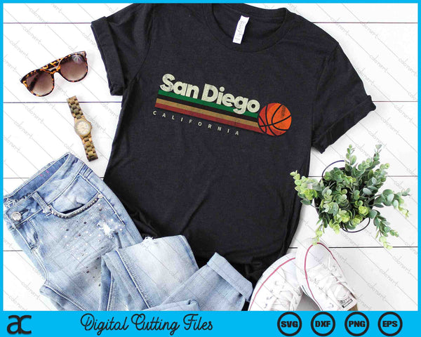 Vintage Basketball San Diego City B-Ball Retro Stripes SVG PNG Digital Cutting Files