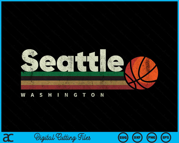 Vintage Basketball Seattle City B-Ball Retro Stripes SVG PNG Digital Cutting Files