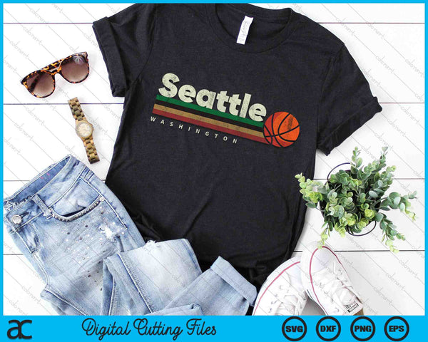 Vintage Basketball Seattle City B-Ball Retro Stripes SVG PNG Digital Cutting Files