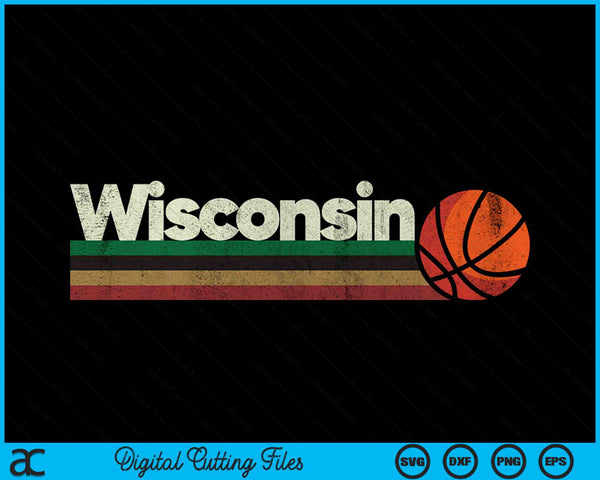 Vintage Basketball Wisconsin B-Ball Retro Stripes SVG PNG Digital Cutting Files