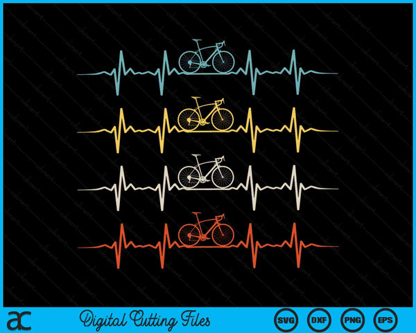 Vintage Bicycle Heartbeat Racing Cyclist Bike Pulse Line SVG PNG Digital Cutting Files