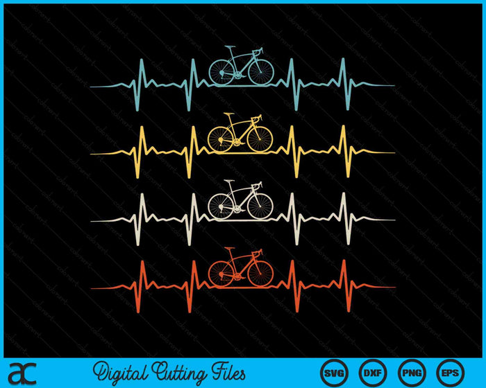 Vintage Bicycle Heartbeat Racing Cyclist Bike Pulse Line SVG PNG Digital Cutting Files