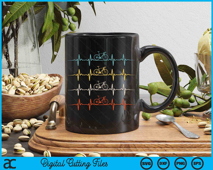 Vintage Bicycle Heartbeat Racing Cyclist Bike Pulse Line SVG PNG Digital Cutting Files