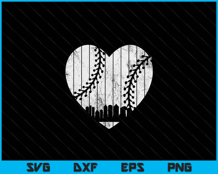 Vintage Boston Baseball Heart With Skyline SVG PNG Digital Cutting File