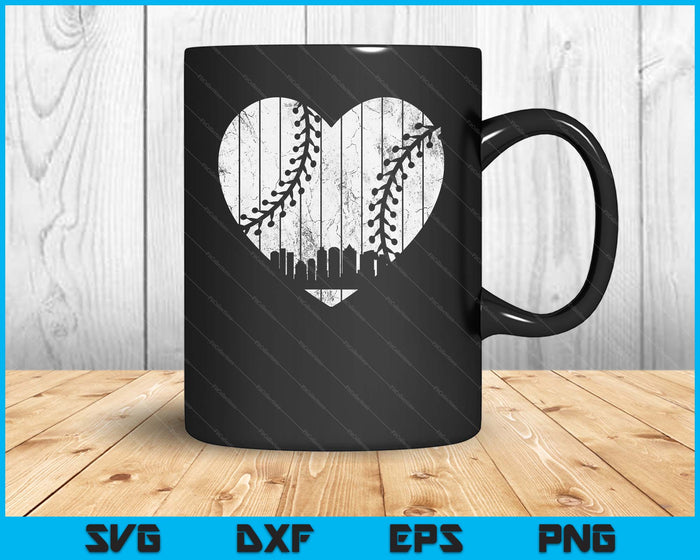 Vintage Boston Baseball Heart With Skyline SVG PNG Digital Cutting File