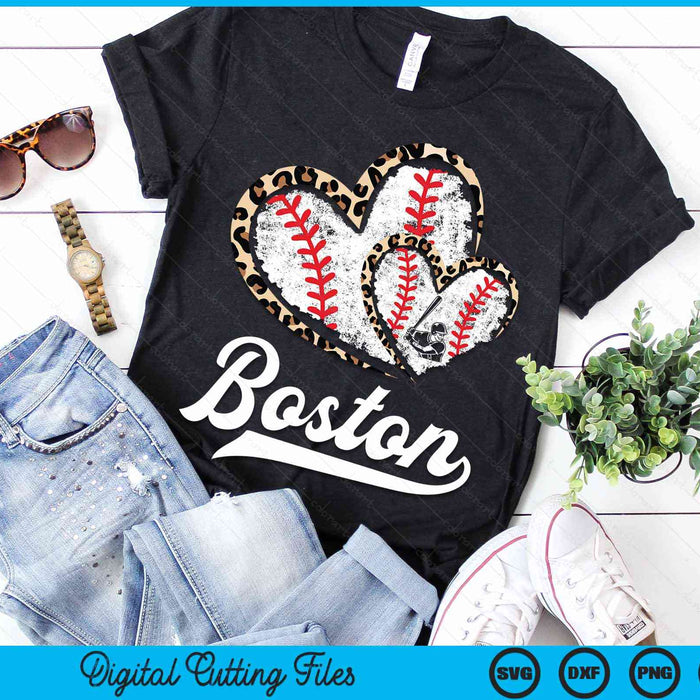 Vintage Boston Baseball Leopard Heart Baseball Fans SVG PNG Digital Cutting Files