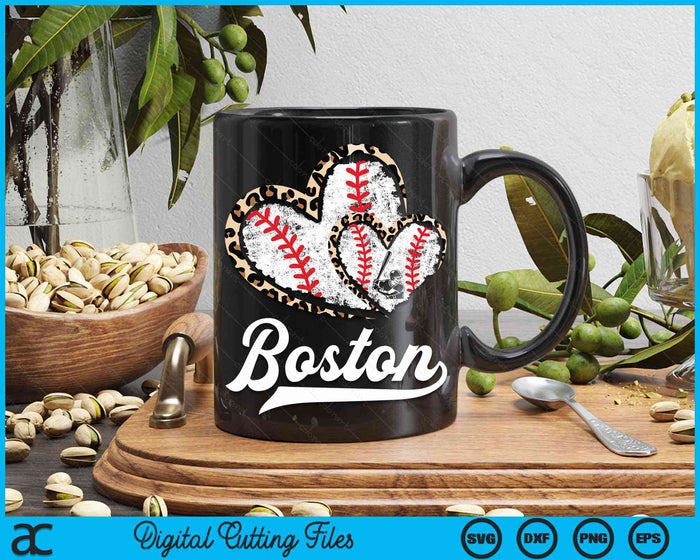 Vintage Boston Baseball Leopard Heart Baseball Fans SVG PNG Digital Cutting Files