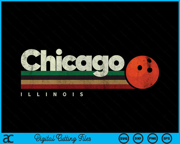 Vintage Bowling Chicago City Bowling Retro Stripes SVG PNG Digital Cutting Files