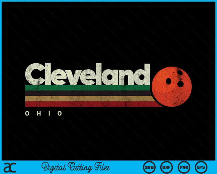 Vintage Bowling Cleveland City Bowling Retro Stripes SVG PNG Digital Cutting Files