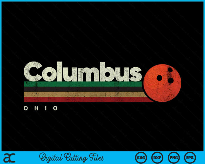 Vintage Bowling Columbus City Bowling Retro Stripes SVG PNG Digital Cutting Files