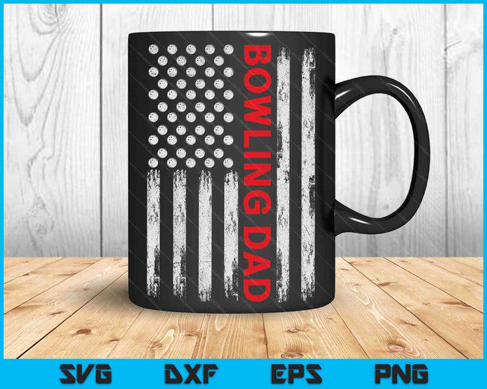 Vintage Bowling Dad USA vlag SVG PNG digitale afdrukbare bestanden