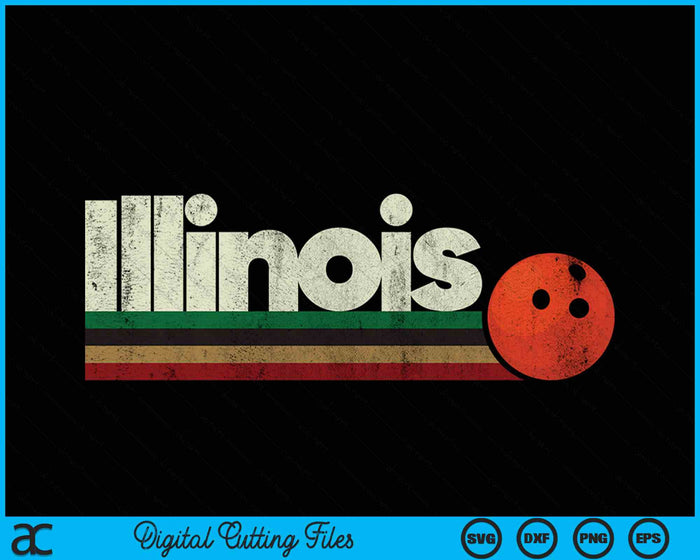 Vintage Bowling Illinois Bowling Retro Stripes SVG PNG Digital Cutting Files
