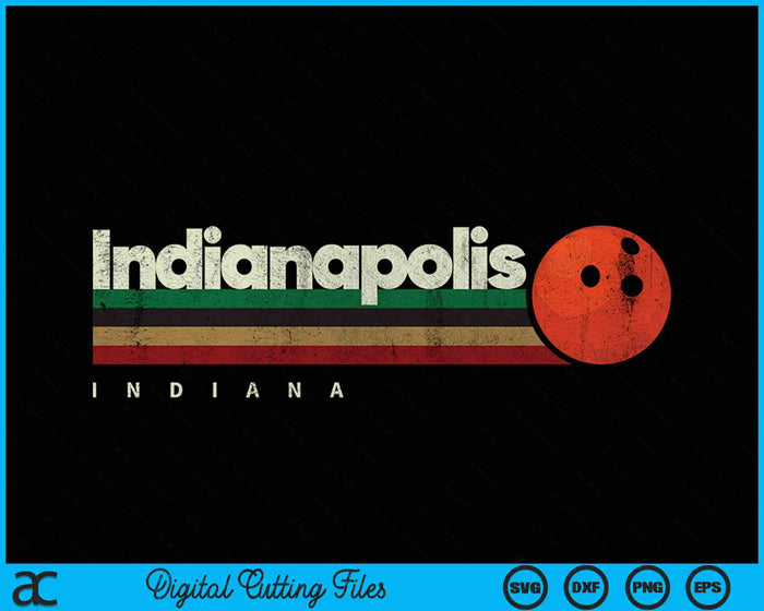 Vintage Bowling Indianapolis City Bowling Retro Stripes SVG PNG Digital Cutting Files